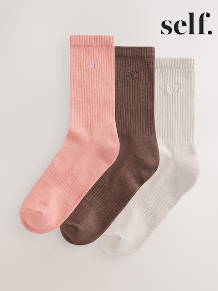 self. Choc/Neutral/Pink Cushion Sole Lounge Ankle Socks 3 Pack (F79630) | €14