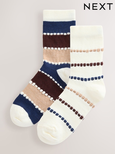 Berry/Navy Stripe - Tuckstitch Ankle Socks 2 Pack (F79631) | €12