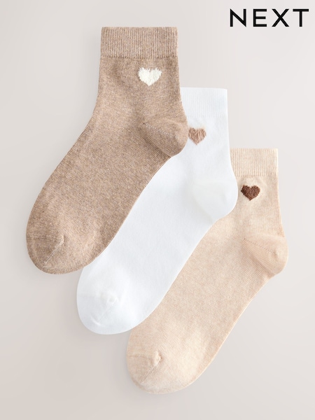 Neutral Fluffy Hearts Fluffy Hearts Print Cropped Ankle Socks 3 Pack (F79647) | R$ 70