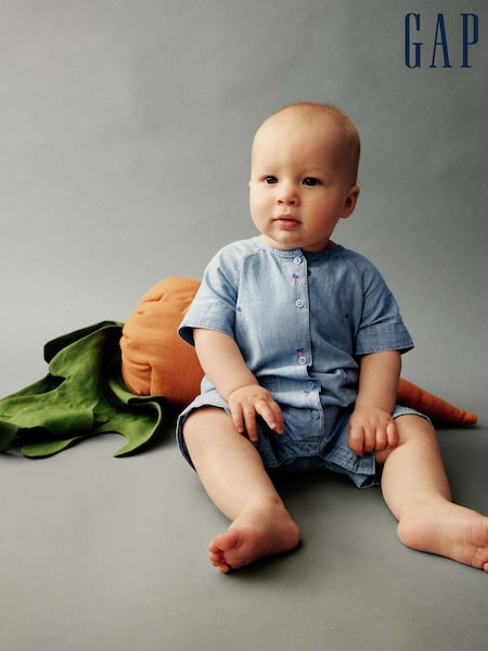 Gap Blue Baby Peter Rabbit Chambray Shorty One Piece (Newborn-24mths) (F79698) | €43
