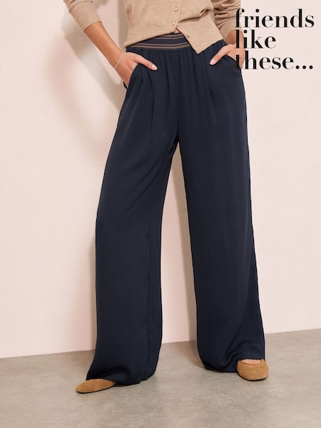 Friends Like These Navy Stripe Elasticated Waist Trousers (F79717) | €51