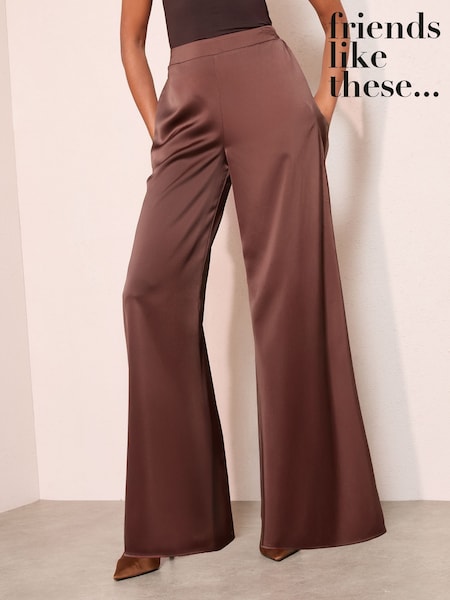 Friends Like These Brown Palazzo Super Wide Leg Satin Trousers (F79726) | €60