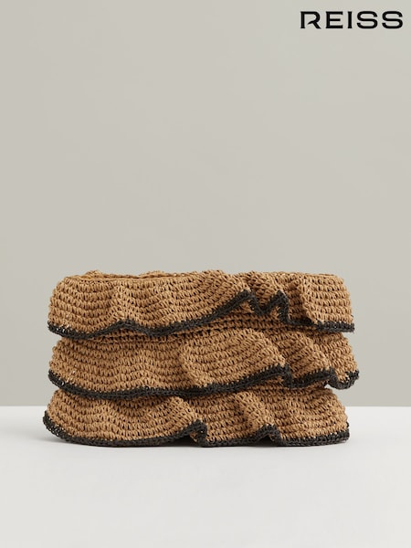Reiss Natural Raya Raffia Ruffle Clutch Bag (F79751) | OMR107