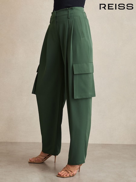 Reiss Green Orla Wide-Leg Pleated Cargo Trousers (F79807) | €220