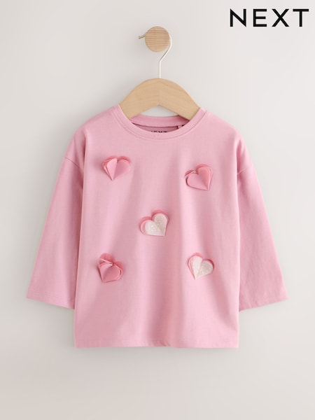 Pink Long Sleeve Mesh Heart Appliqué Top (3mths-7yrs) (F79830) | 35 QAR - 45 QAR