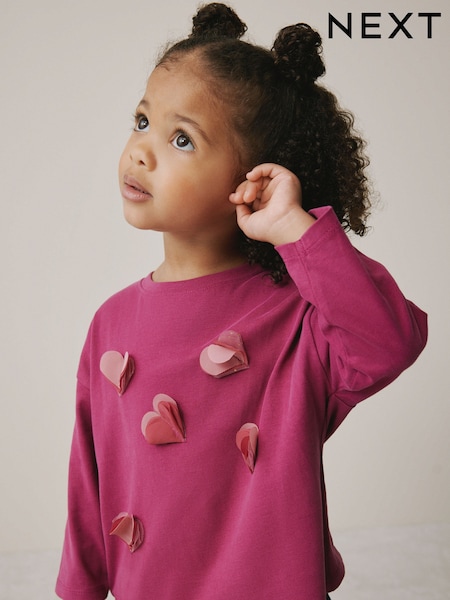 Burgundy Red Long Sleeve Mesh Heart Appliqué Top (3mths-7yrs) (F79832) | 35 QAR - 45 QAR