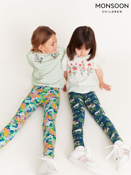 Monsoon Unicorn Floral Print Leggings 2 Pack (F79850) | 35 € - 41 €
