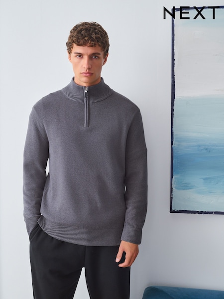 Charcoal Grey Stag Logo Regular Fit Premium Quarter Zip Jumper (F79957) | €47