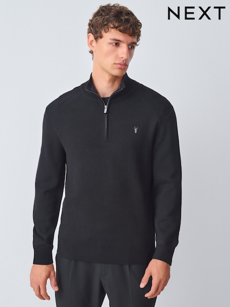 Black Stag Logo Slim Fit Quarter Zip Neck Jumper (F79967) | €44