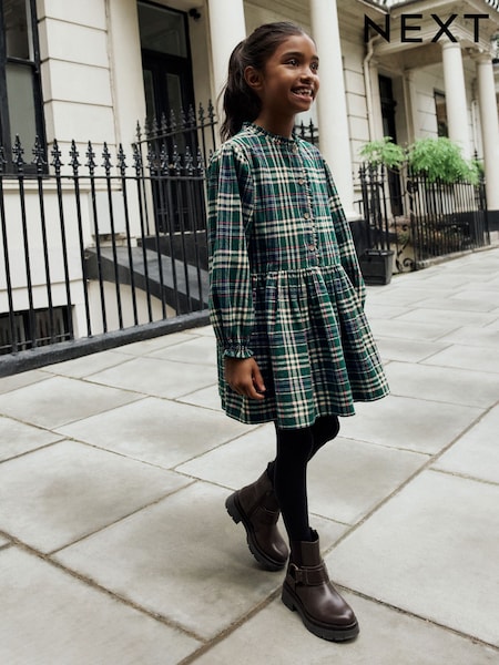Green Check Placket Dress (3-16yrs) (F80059) | €24 - €32