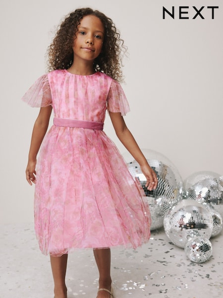 Pink Floral Mesh Prom Dress (3-16yrs) (F80068) | 139 QAR - 168 QAR