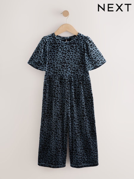 Teal Blue Animal Print Animal Velour Jumpsuit (3-16yrs) (F80071) | €18.50 - €25