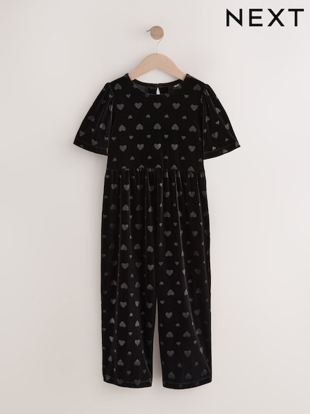 Black Heart Embossed Velour Jumpsuit (3-16yrs) (F80076) | 74 QAR - 99 QAR