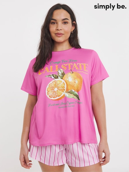 Simply Be Pink Graphic T-Shirt Pyjamas Shorts Set (F80125) | €34