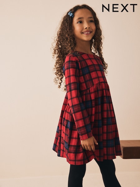 Red/Navy Check Long Sleeve Jersey Dress (3-16yrs) (F80298) | AED56 - AED81