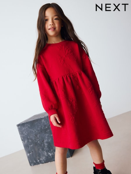 Red Quilted Bow Jumper Dress (3-16yrs) (F80299) | AED91 - AED117