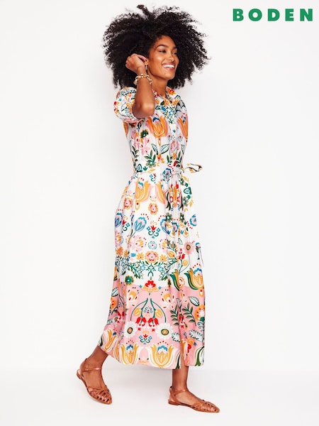 Boden Cream Alexa Maxi 100% Cotton Shirt Dress (F80322) | €211