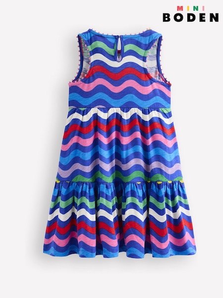 Blu - Boden Ali Pom Trim 100% Cotton Jersey Dress (F80323) | € 34 - € 40