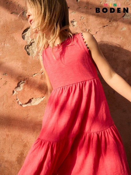 ורוד - Boden Ali Pom Trim 100% Cotton Jersey Dress (F80332) | ‏116‏₪ - ‏136‏ ₪