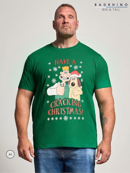 Grün - Regular Badrhino Big & Tall Wallace & Gromit Christmas T-shirt