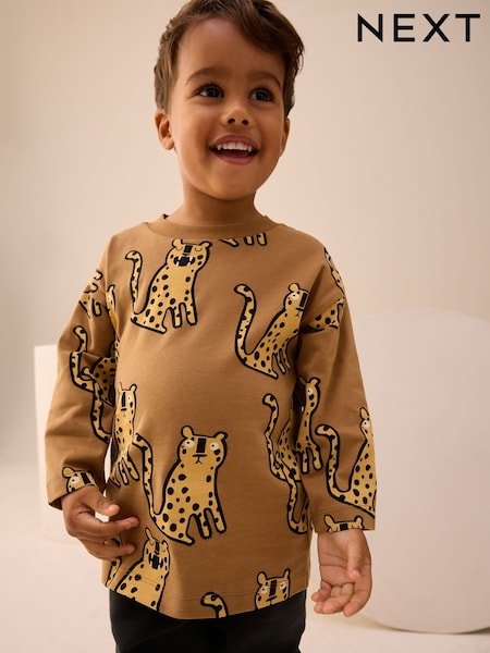 Brown Cheetah Long Sleeve T-Shirt And Joggers Set (3mths-7yrs) (F80659) | 79 QAR - 99 QAR