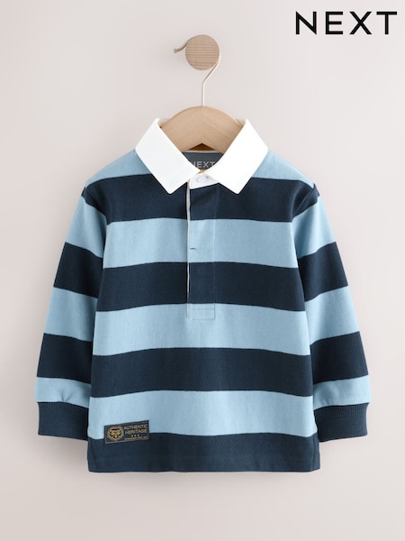 Blue/Navy Striped Long Sleeve Rugby Polo Shirt (3mths-7yrs) (F80665) | R$ 110 - R$ 125