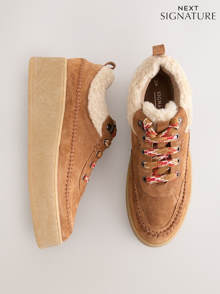 بني فاتح بني - Signature Premium Leather Hiker Wedge Trainers (F80684) | ‏231 د.إ.‏
