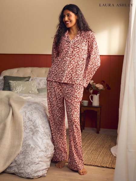 Laura Ashley Red Yuletide Cosy Button Through Pyjamas (F80708) | AED245
