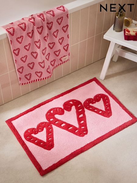 Pink Christmas Candy Cane 100% Cotton Bath Mat (F80716) | AED83