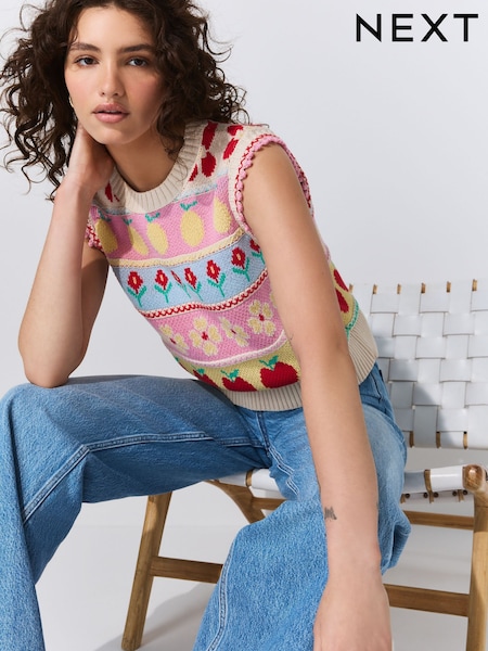Разноцветный с фруктами - Knitted Tank with Cotton (F80881) | €38