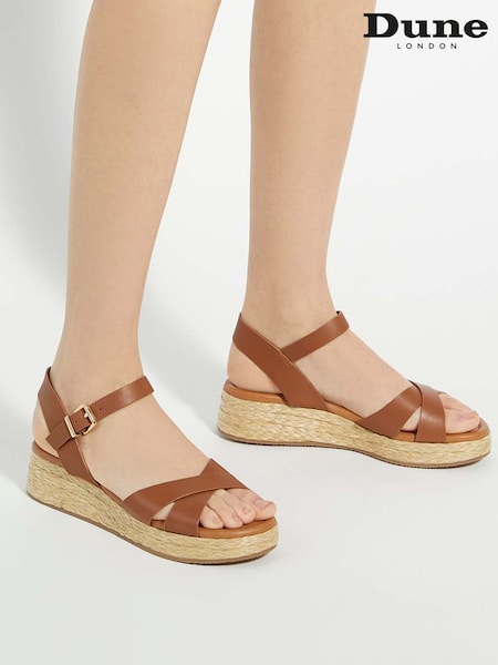 Dune London Brown Littleton Cross Strap Rope Flatform Sandals (F80886) | €101
