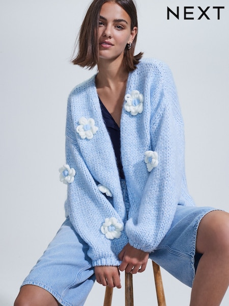 Blue Pale Floral Print Soft Touch Cardigan (F80920) | €71.50