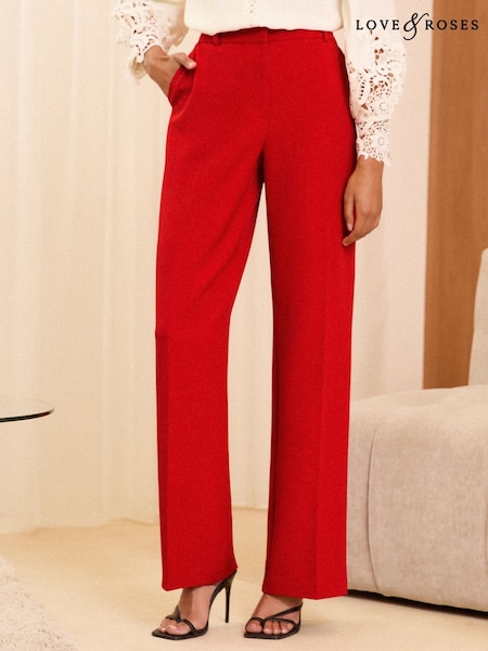 أحمر - Love & Roses Wide Leg Trousers (F81113) | ‏233 د.إ.‏