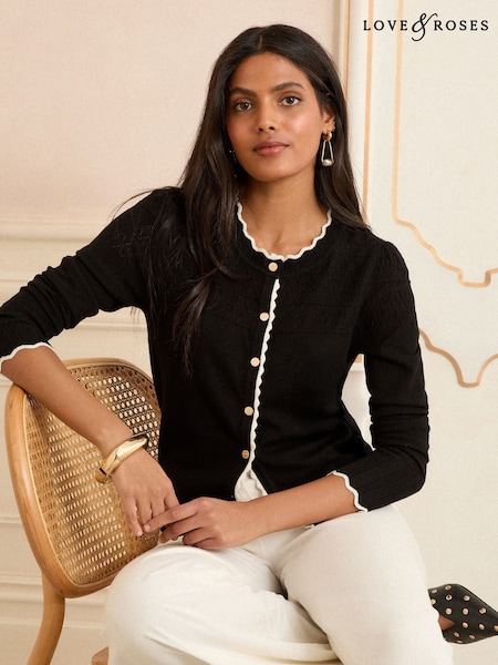 Black Tipped Scallop - Love & Roses Knitted Cardigan (F81148) | 268 LEI