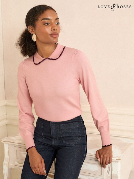 Pink Tipped - Love & Roses Knitted Collar Jumper (F81163) | 268 LEI