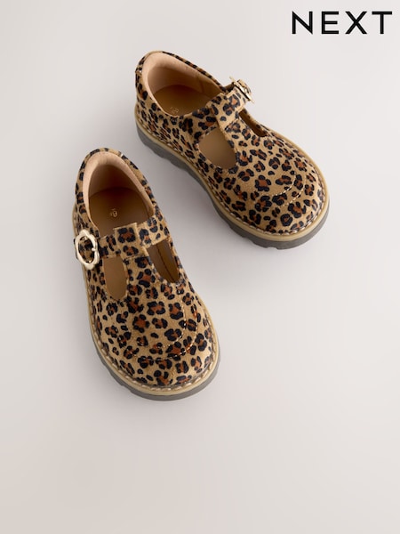 Tan/Animal Print Wide Fit (G) T-Bar Shoes (F81174) | 99 QAR - 109 QAR