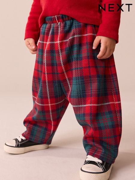 Red/Green Check Textured Barrel Leg Trousers (3mths-7yrs) (F81285) | 49 QAR - 59 QAR