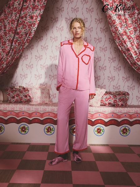 Cath Kidston Pink Button Through Frill Heart Pyjamas (F81309) | €76