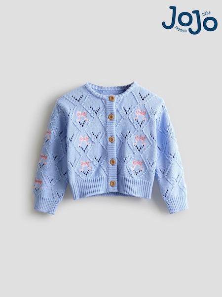 JoJo Maman Bébé Blue Cable Knit Embroidered Cardigan (F81472) | AED175 - AED210
