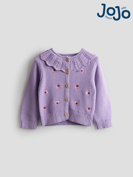 JoJo Maman Bébé Lilac Embroidered Lace Collar Cardigan (F81474) | AED169 - AED186
