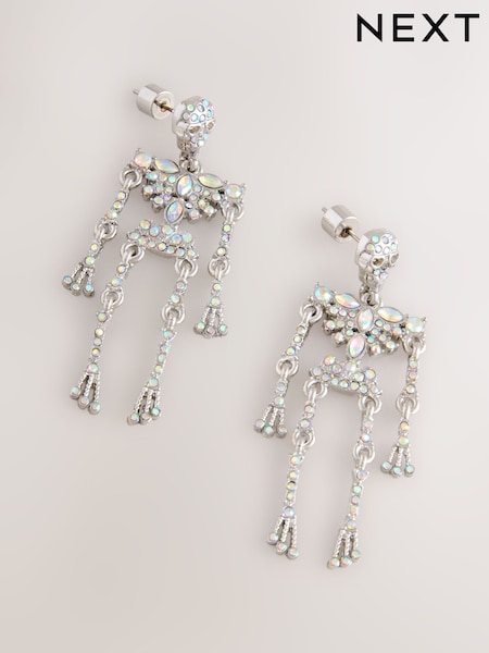 Silver Tone Halloween Skeleton Drop Earrings (F81617) | 54 QAR