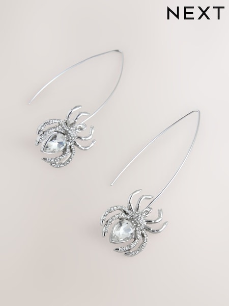 Silver Tone Halloween Spider Drop Earrings (F81629) | 36 QAR
