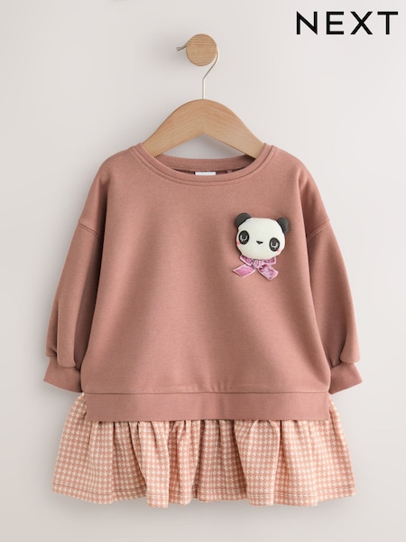 Neutral Panda Sweat Check Dress (3mths-7yrs) (F81708) | €20 - €22.50