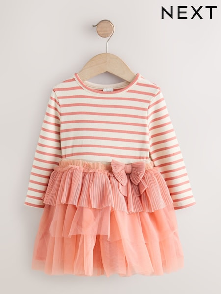 Pink Bow Long Sleeve Tutu Dress (3mths-7yrs) (F81711) | 109 QAR - 129 QAR