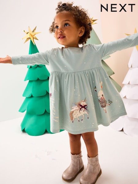 Blue Long Sleeve Christmas Character Dress (3mths-7yrs) (F81726) | R$ 100 - R$ 120