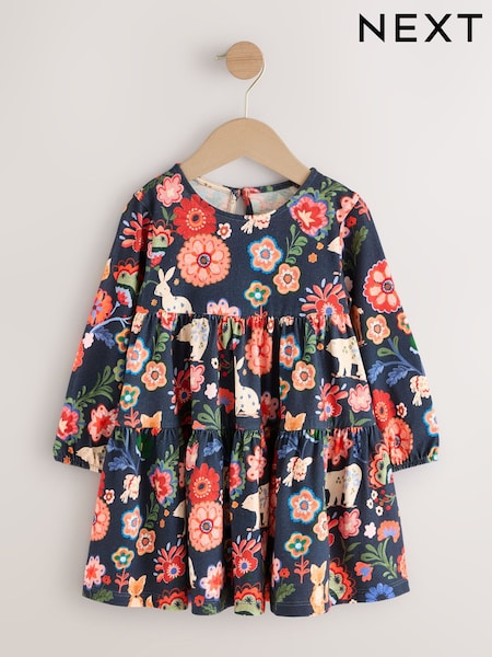 Navy Long Sleeve Tiered Dress (3mths-7yrs) (F81734) | AED41 - AED51