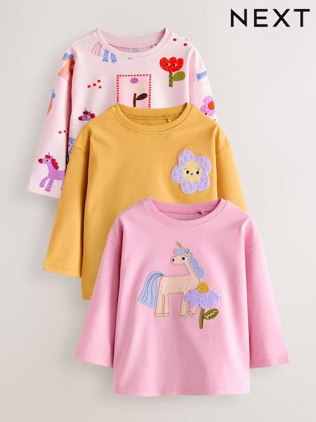 Unicorn Character Long Sleeve Tops 3 Pack (3mths-7yrs) (F81807) | 89 QAR - 109 QAR