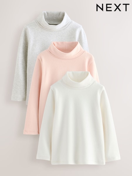 Pink/Cream Roll Neck Tops 3 Pack (3mths-7yrs) (F81817) | €18.50 - €24