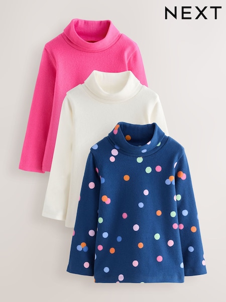 Pink/White/Blue Roll Neck Tops 3 Pack (3mths-7yrs) (F81818) | €21 - €26