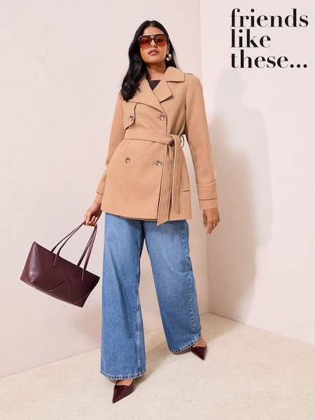 Friends Like These Camel Mid Length Belted Trench Coat (F81904) | €99